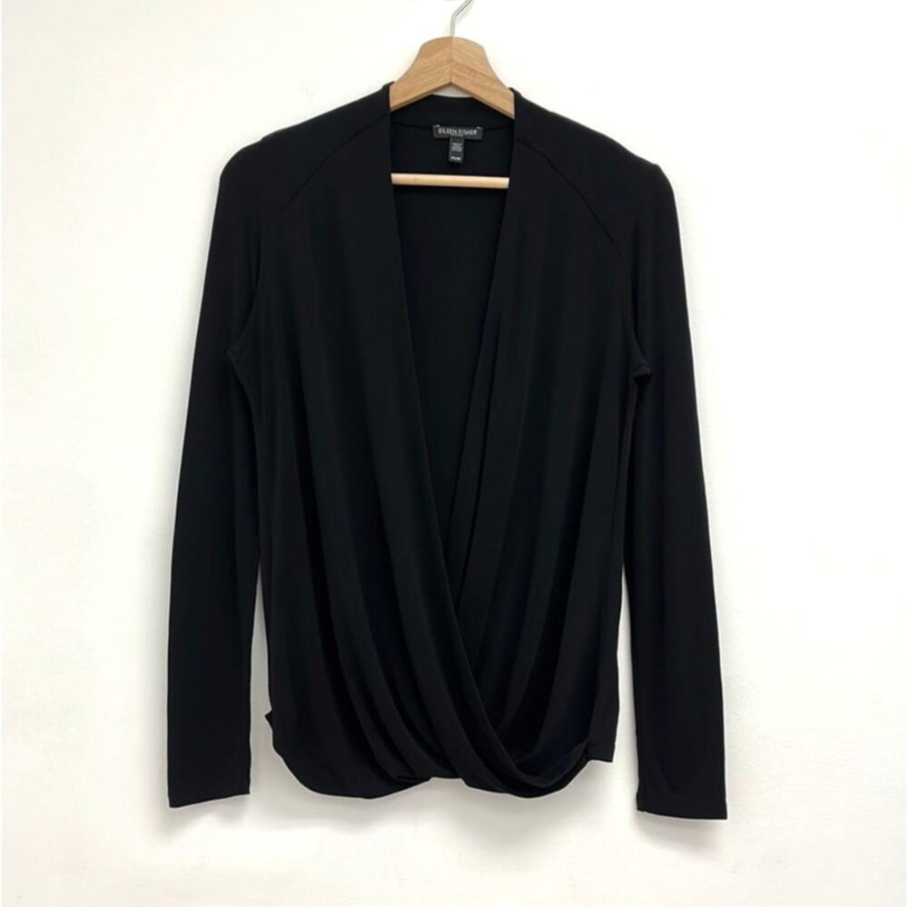 Eileen Fisher 100% Silk Faux Wrap Surplice Drape Elegant Blouse - Petite Small - Picture 2 of 11